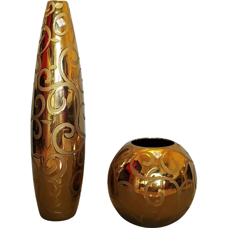 Pair of vintage gold vases by Enrico Coveri, Italy 1970s