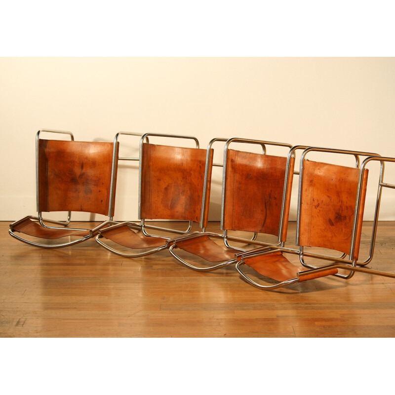 Set of 4 't Spectrum dining chairs in brown leather, Paul IBENS & Clair BATAILLE - 1970s