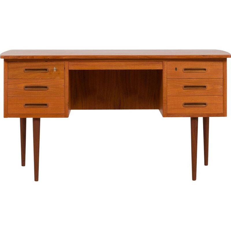 Danish vintage free standing teak desk with curved top, 1960s