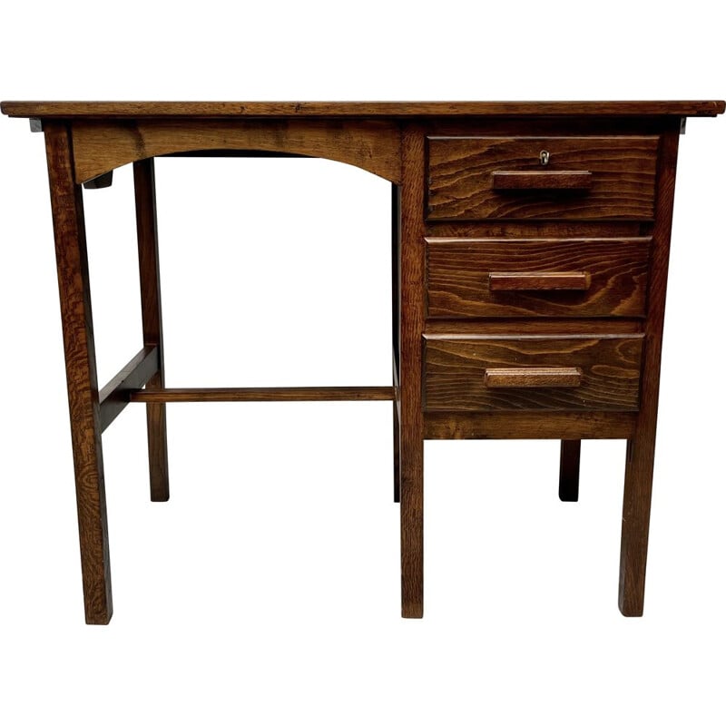 Vintage wooden desk with drawers, 1950s