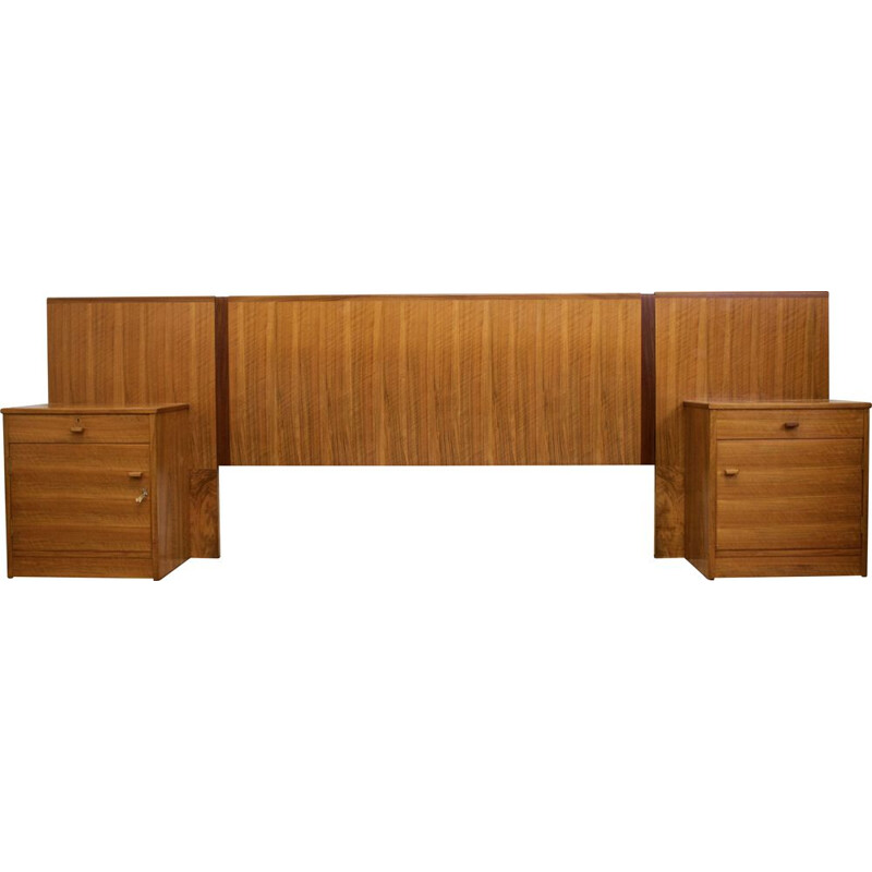 Set of mid-century walnut headboard & 2 nights stands from Alfred Cox, UK