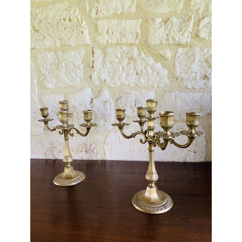 Pair of vintage brass candelabras, France 1930s