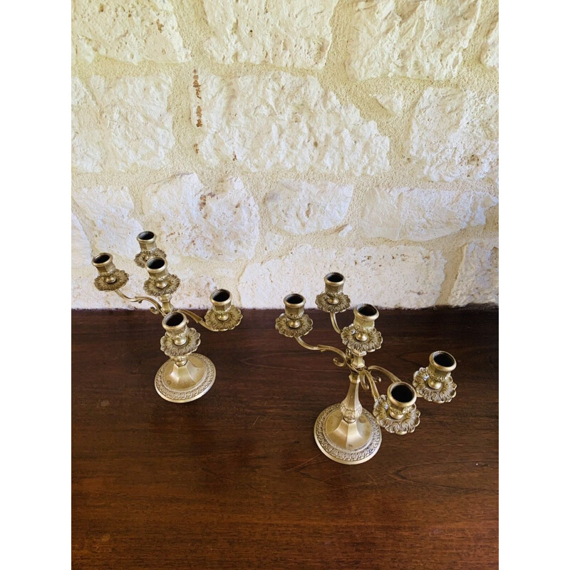 Pair of vintage brass candelabras, France 1930s