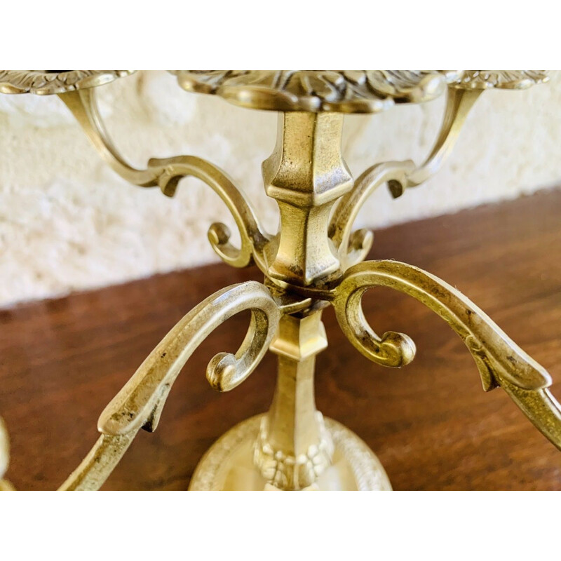 Pair of vintage brass candelabras, France 1930s