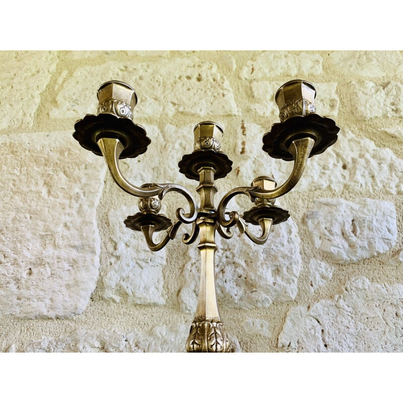 Pair of vintage brass candelabras, France 1930s