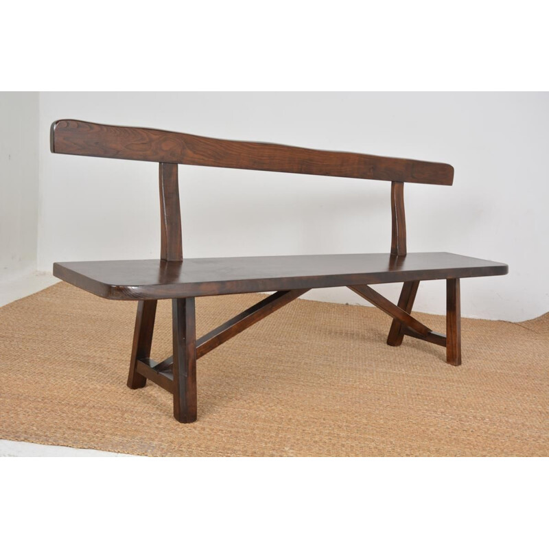 Vintage bench in brutalist wood