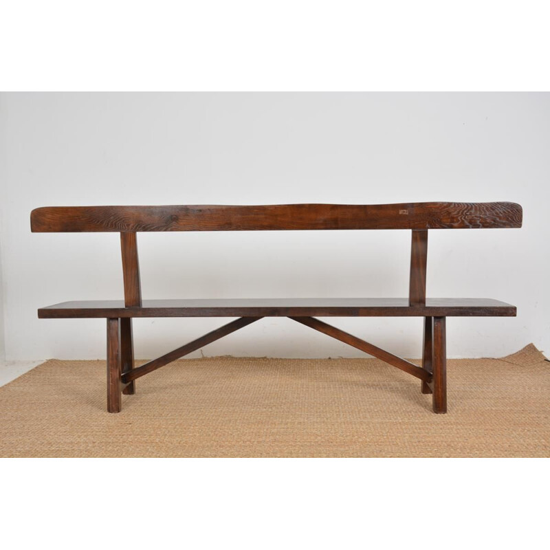 Vintage bench in brutalist wood