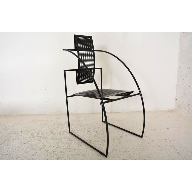 Vintage Italian armchair "Quinta" in black lacquered metal by Mario Botta, 1985