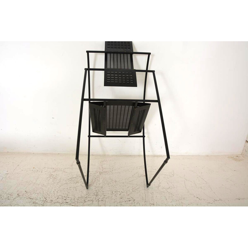 Vintage Italian armchair "Quinta" in black lacquered metal by Mario Botta, 1985