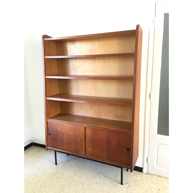 Bibliothèque vintage avec portes coulissantes, 1950