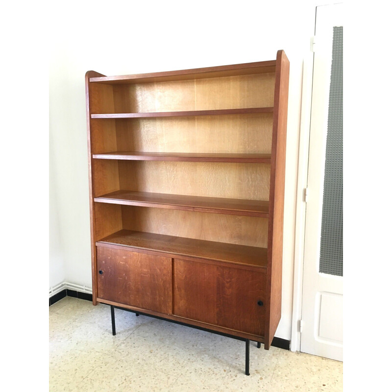 Vintage bookcase with sliding doors, 1950