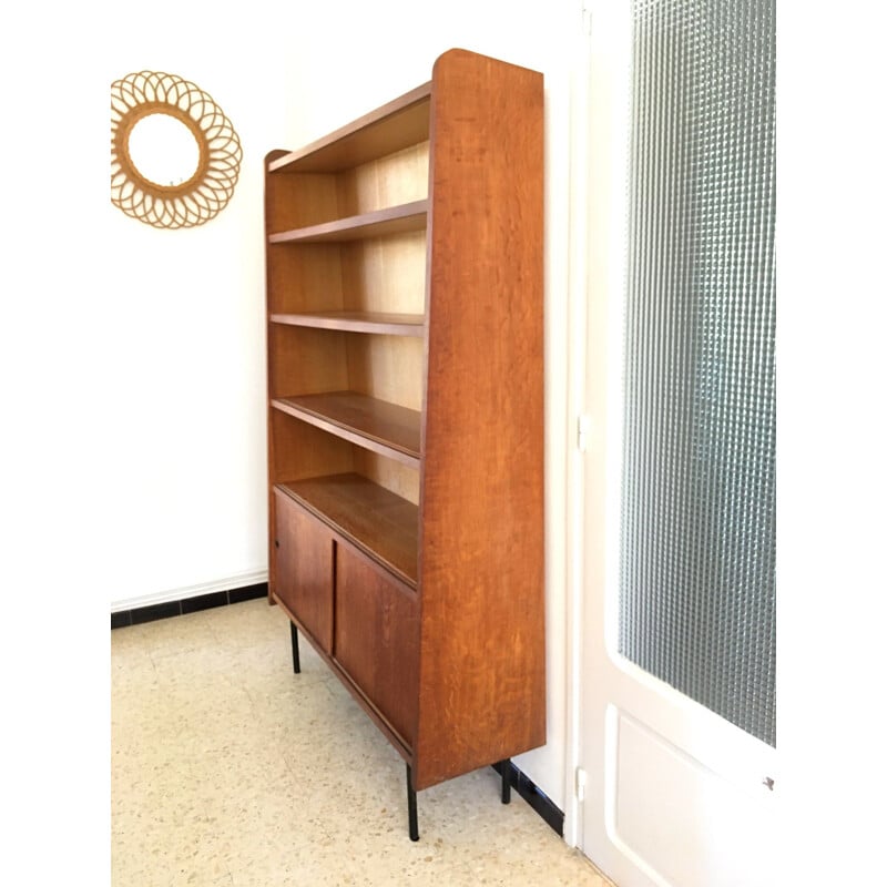 Vintage bookcase with sliding doors, 1950