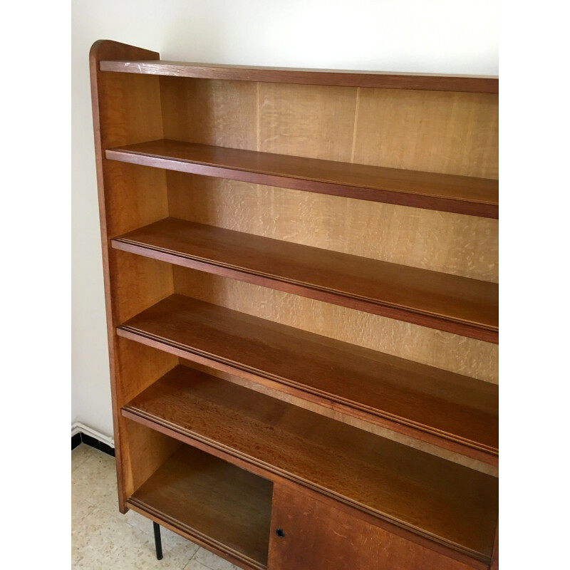 Vintage bookcase with sliding doors, 1950