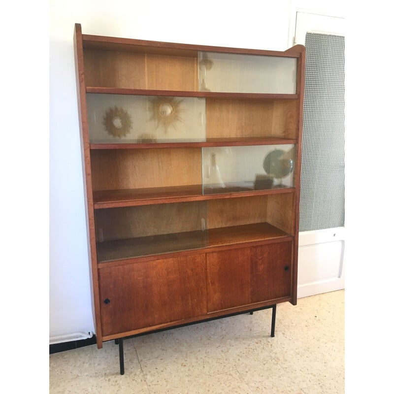 Vintage bookcase with sliding doors, 1950