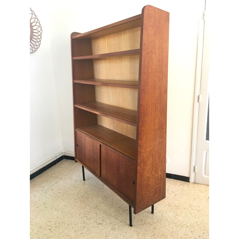 Vintage bookcase with sliding doors, 1950