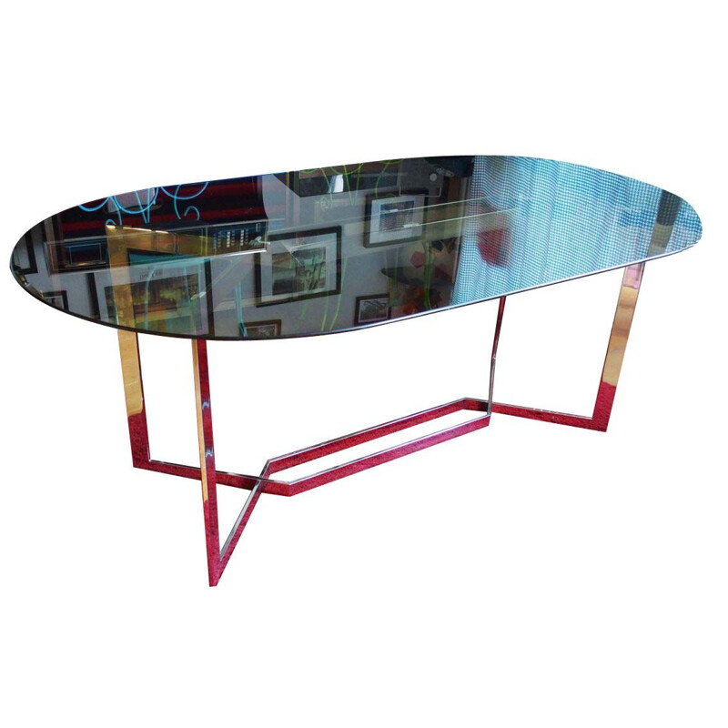 Table vintage modèle Dialogue en verre teinté par Le Geard pour DOM, 1970