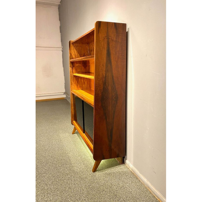 Vintage Czech bookcase veneered with Tatra walnut, 1960