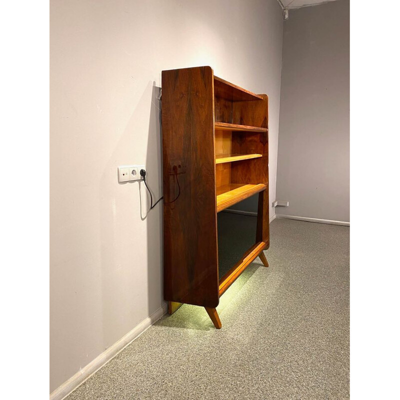 Vintage Czech bookcase veneered with Tatra walnut, 1960