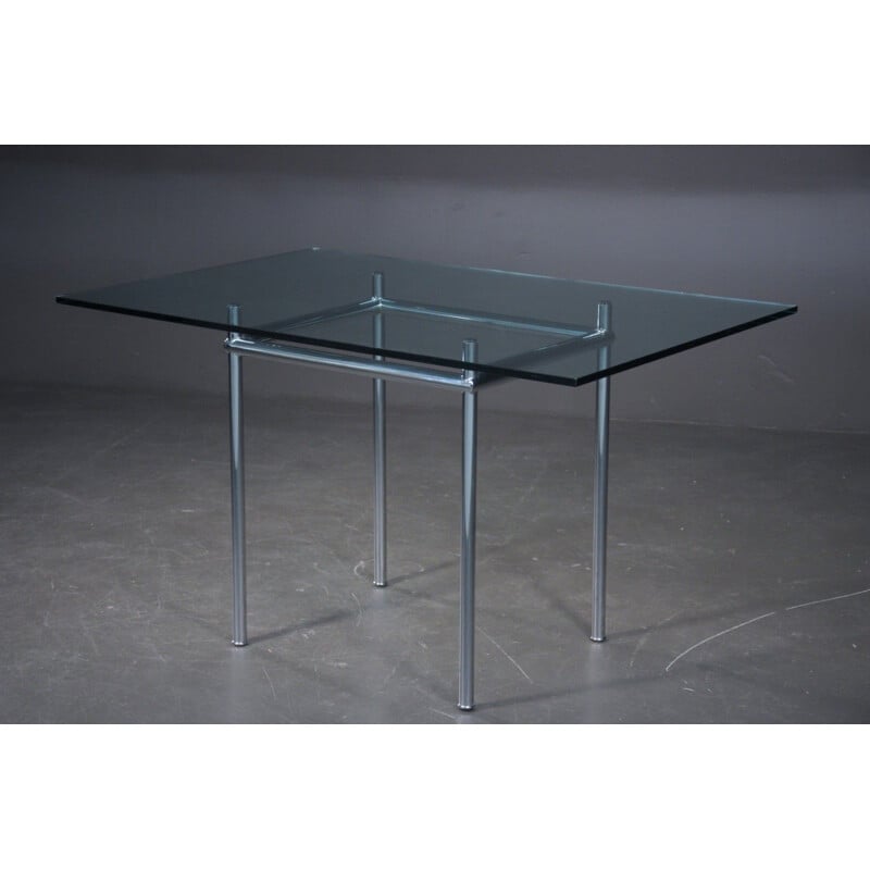 Vintage glass top dining table model LC12 by Le Corbusier for Cassina, 1925s