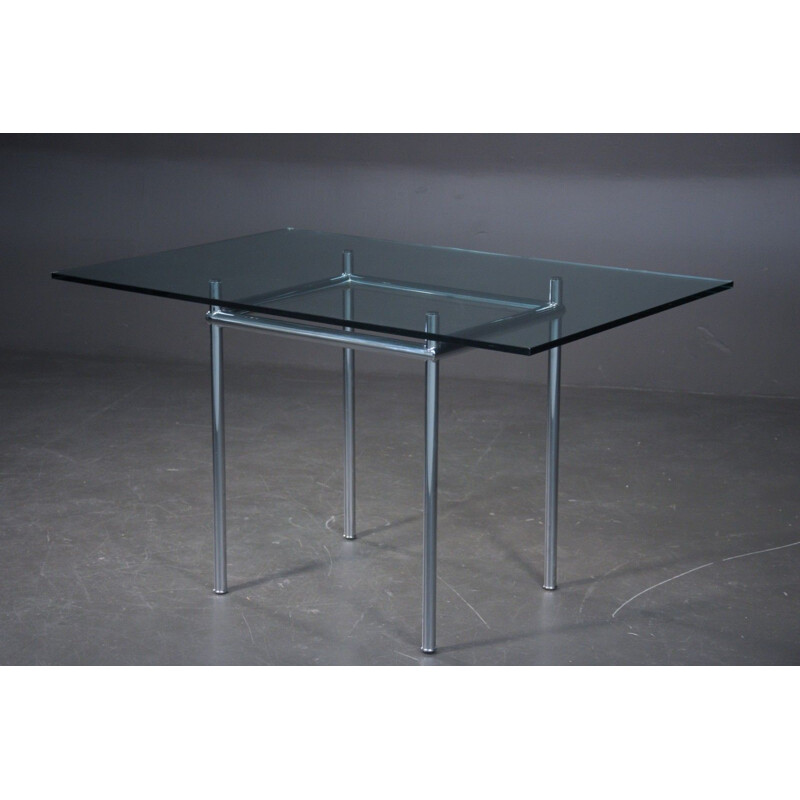 Vintage glass top dining table model LC12 by Le Corbusier for Cassina, 1925s