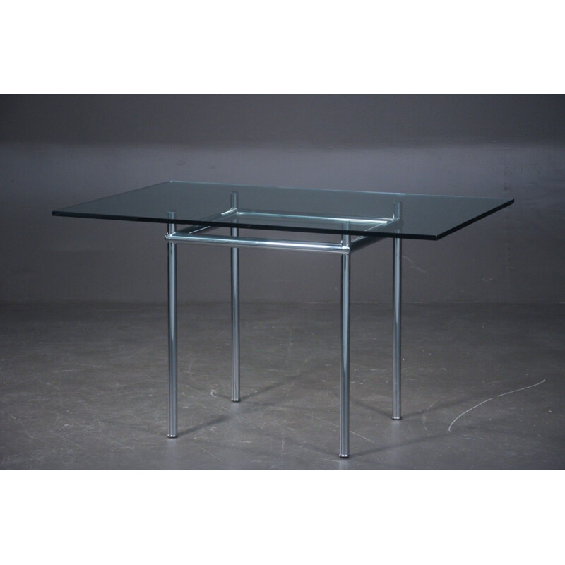 Vintage glass top dining table model LC12 by Le Corbusier for Cassina, 1925s