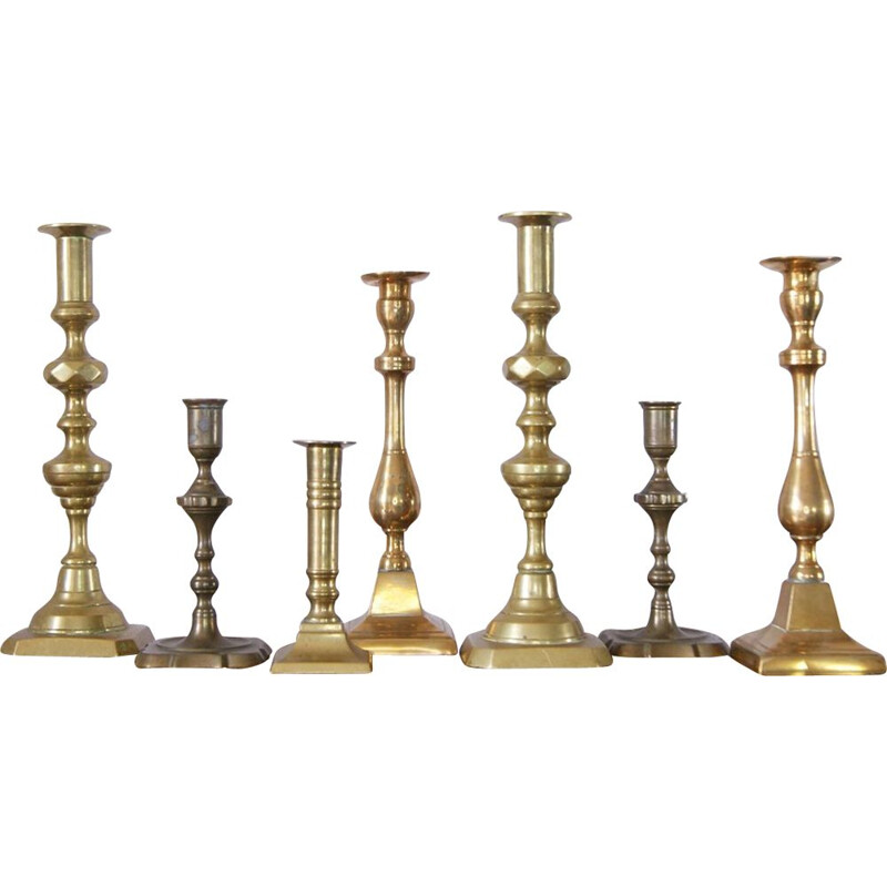 Set of 7 mid century brass candlesticks, 1960s