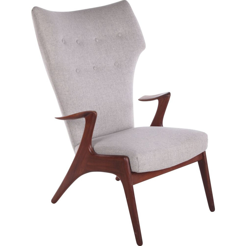 Danish vintage Wing armchair in teakwood by Kurt Østervig, 1950s