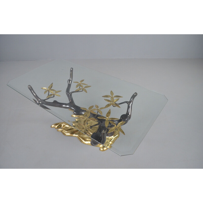 Vintage "Bonsai tree" gilded brass coffee table by Willy Daro, 1970s