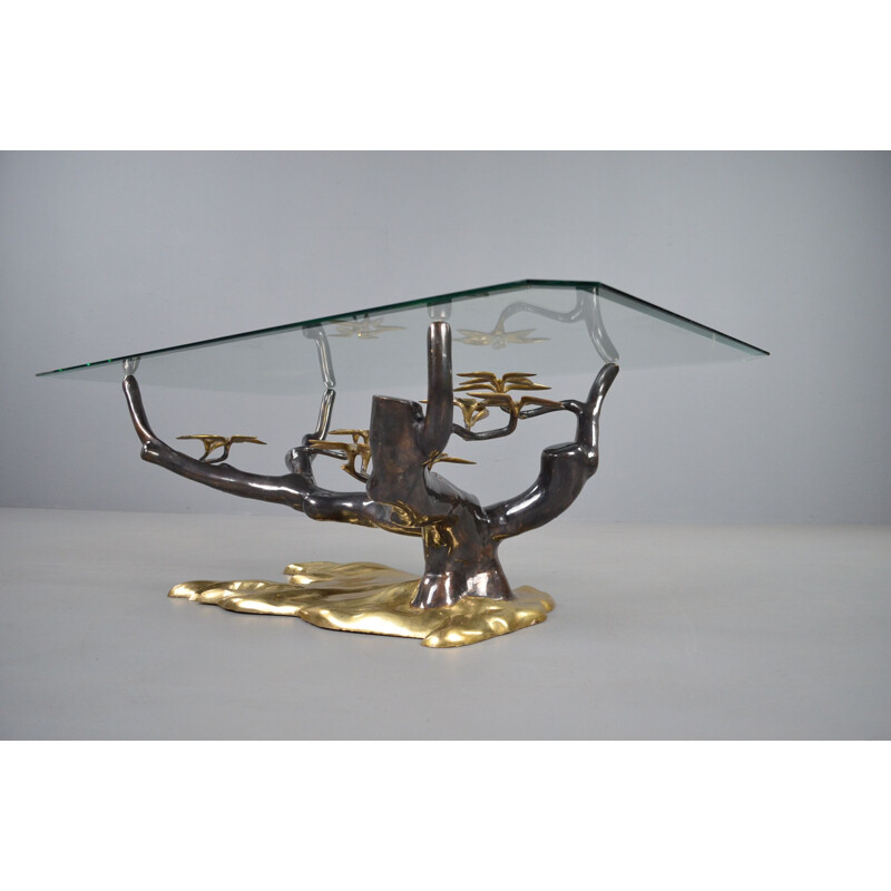 Vintage "Bonsai tree" gilded brass coffee table by Willy Daro, 1970s