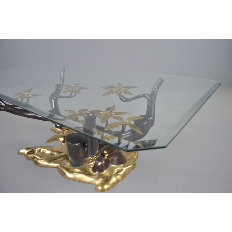 Vintage "Bonsai tree" gilded brass coffee table by Willy Daro, 1970s