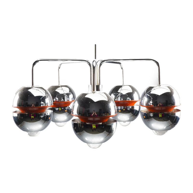 Chrome orange vintage pendant lamp by Klaus Hempel for Massive Lighting