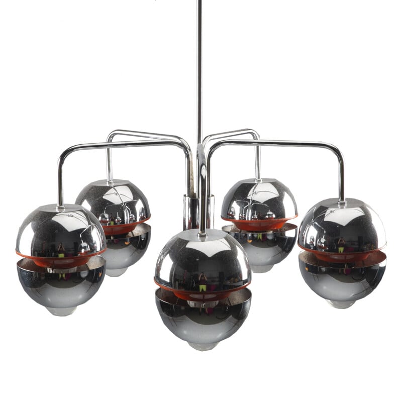 Chrome orange vintage pendant lamp by Klaus Hempel for Massive Lighting