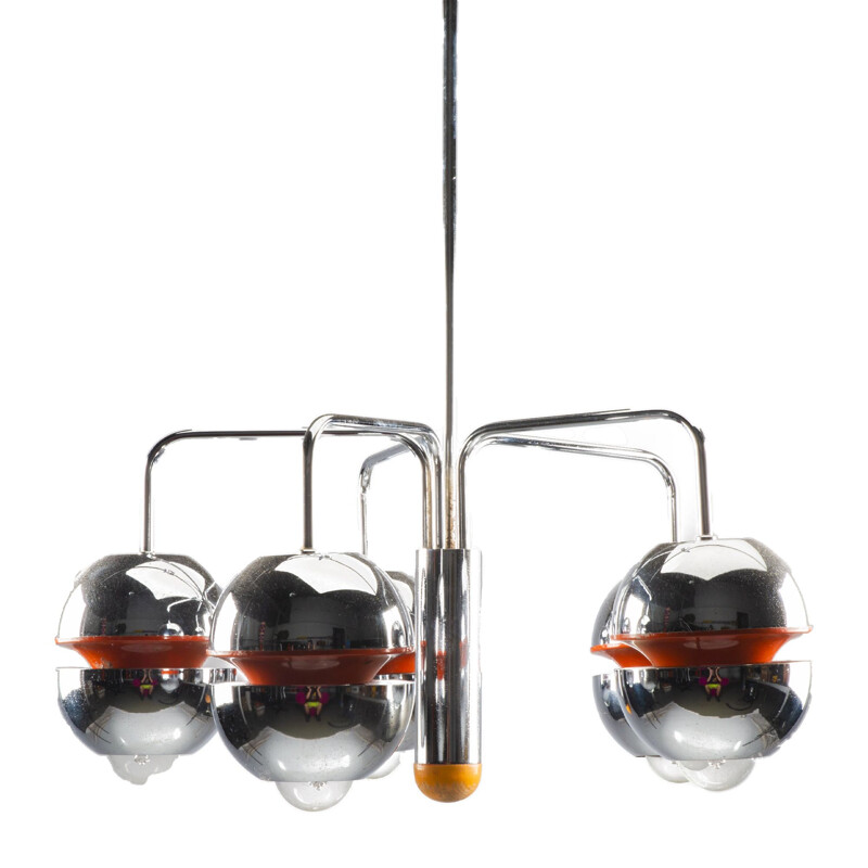 Chrome orange vintage pendant lamp by Klaus Hempel for Massive Lighting