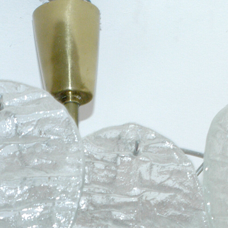 Kalmar "Ice Glass" chandelier in glass and brass - 1960s