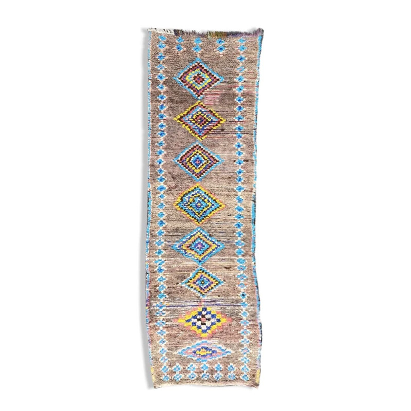 Vintage berber boujaad corridor rug in wool, Morocco 1995