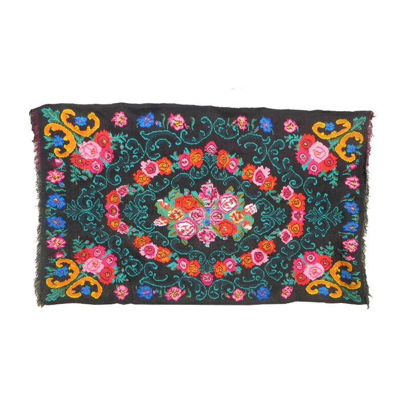 Kilim rug with orange flowers - 1970s