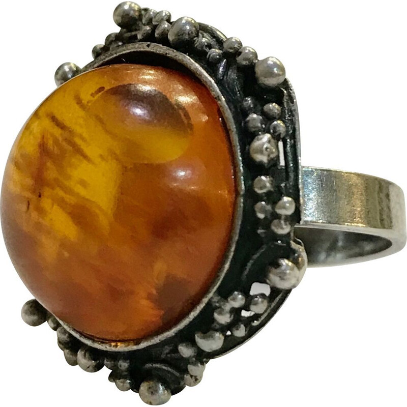 Vintage baltic amber ring, 1970s