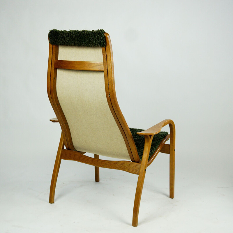 Vintage green sheepskin Lamino lounge chair with ottoman by Yngve Ekstrom for Swedese, 1970s