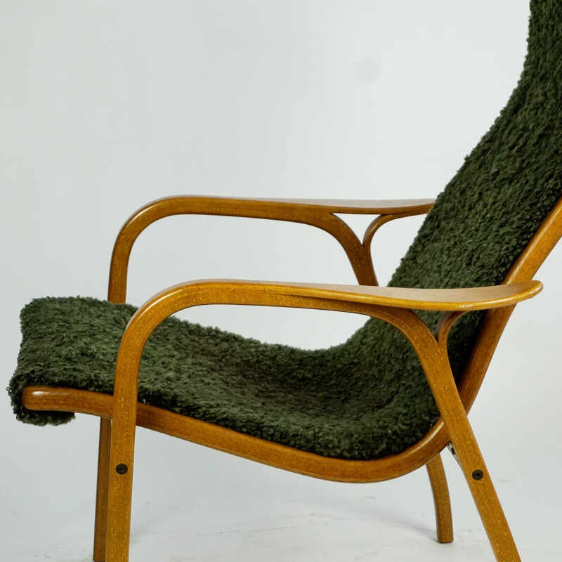 Vintage green sheepskin Lamino lounge chair with ottoman by Yngve Ekstrom for Swedese, 1970s