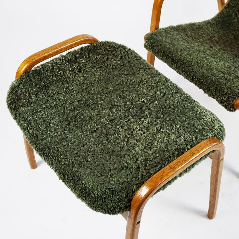 Vintage green sheepskin Lamino lounge chair with ottoman by Yngve Ekstrom for Swedese, 1970s