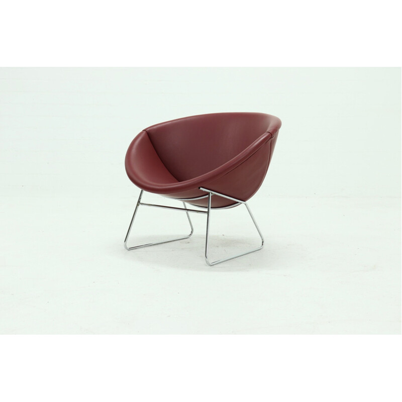 Vintage rood lederen fauteuil van Rudolf Wolf voor Rohé Noordwolde, Nederland 1950