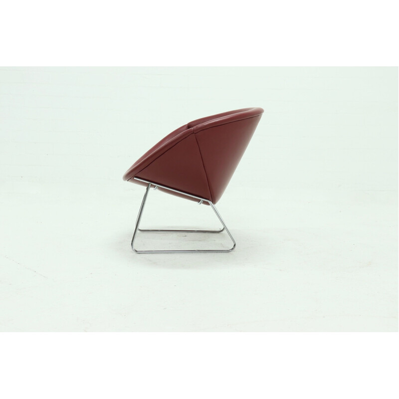 Fauteuil vintage en cuir rouge par Rudolf Wolf pour Rohé Noordwolde, Pays-Bas 1950