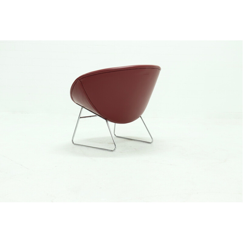 Fauteuil vintage en cuir rouge par Rudolf Wolf pour Rohé Noordwolde, Pays-Bas 1950