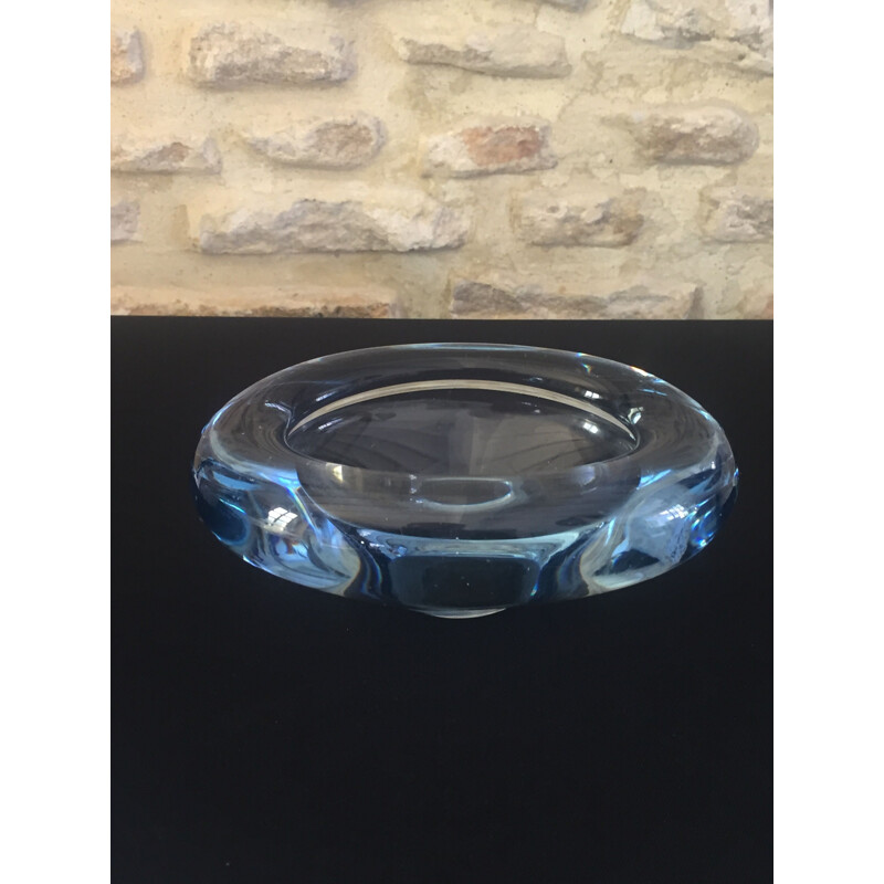 Vintage oblong blue glass bowl by Per Lutken for Holmegaard, 1960