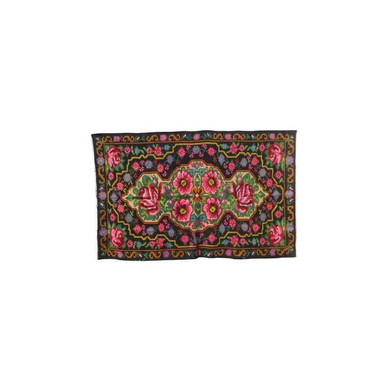 Kilim rug in wool with flower patterns - 1980s