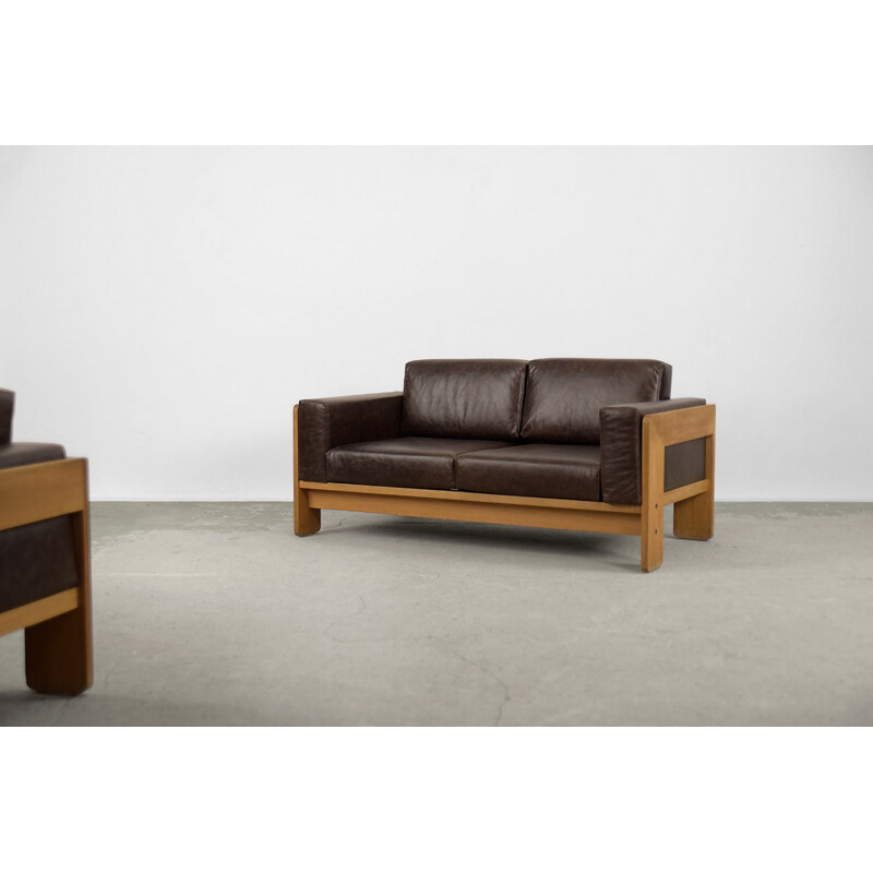 Vintage modernist leather living room set Bastiano by Tobia Scarpa for Haimi, 1960s