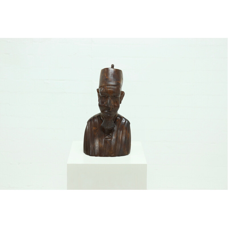 Mid century mahogany buste sculpture African man, 1950s