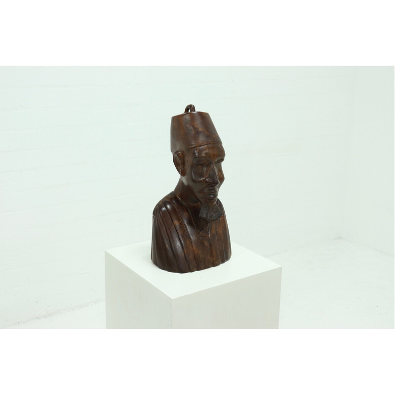 Mid century mahogany buste sculpture African man, 1950s