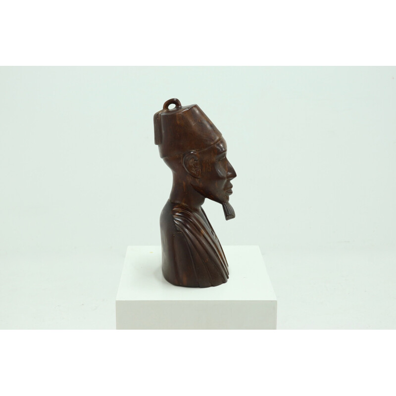 Mid century mahogany buste sculpture African man, 1950s