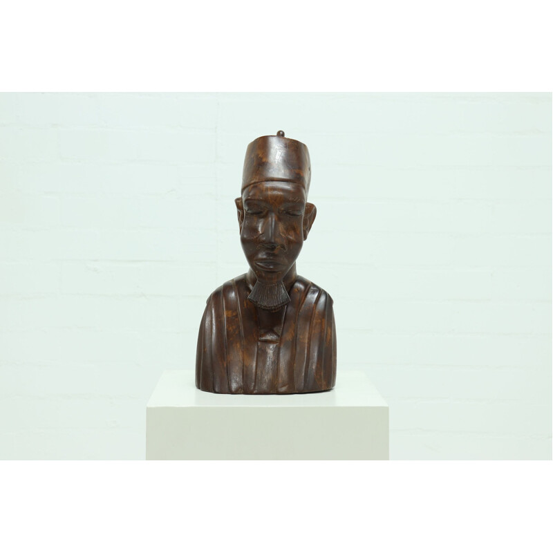 Mid century mahogany buste sculpture African man, 1950s